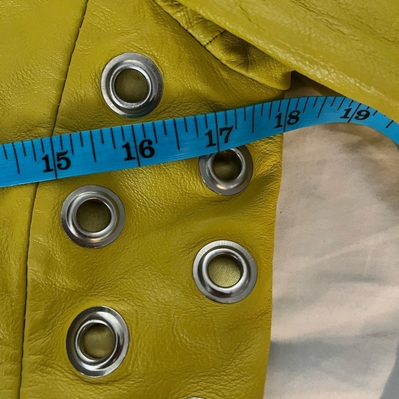 [M]Vintage  PLONGE Yellow Leather Cropped Women Jacket with Eyelet around Waist - Picture 10 of 13